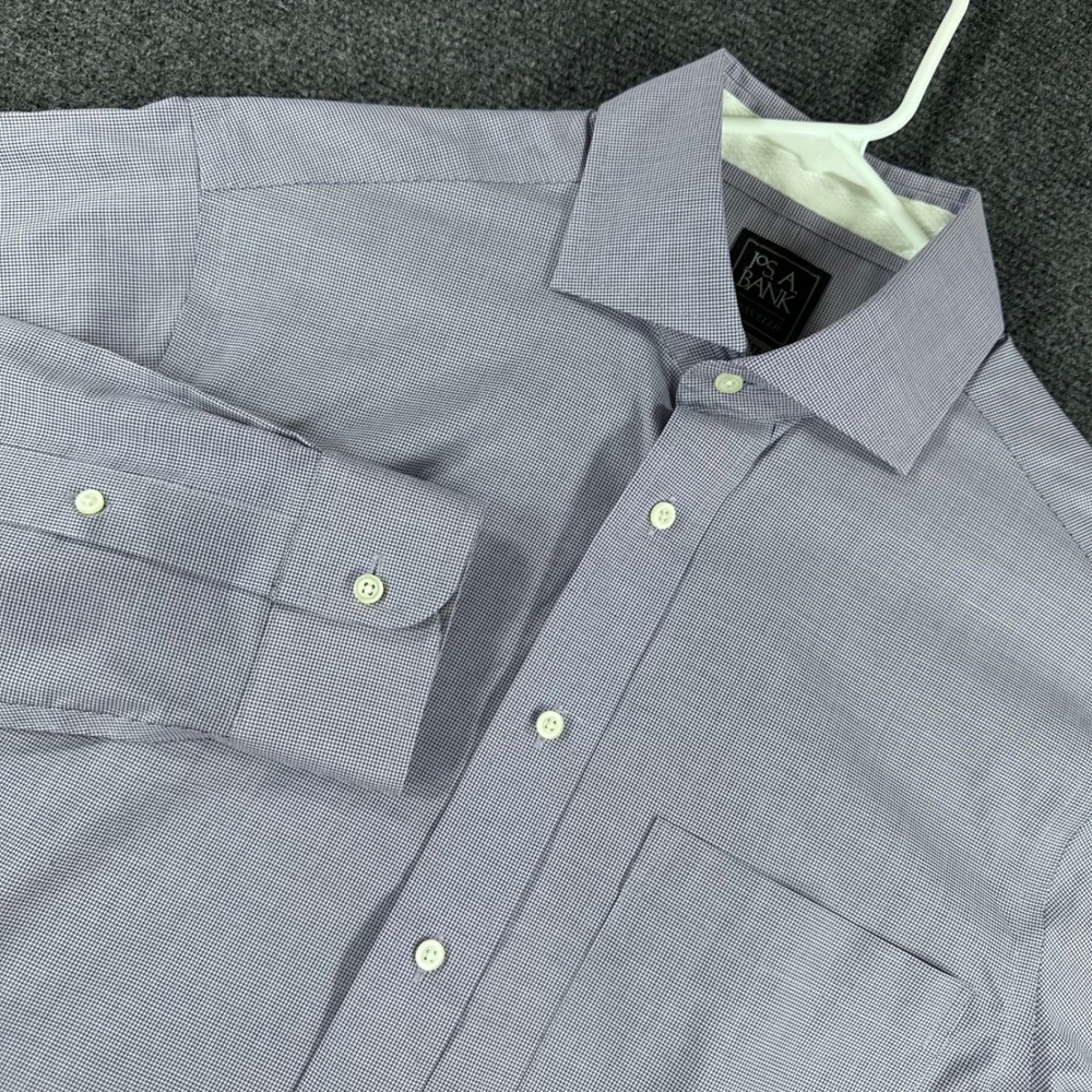 Jos. A. Bank Dress Shirt Mens 15.5 34 Purple Traveler Travel Tech Slim Fit Check